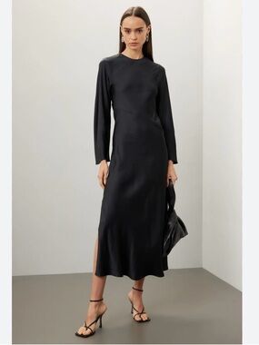 SAMSØE SAMSØE Madeleine Black Satin Maxi Dress